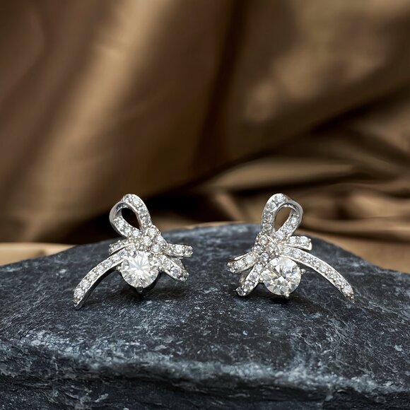 NEW Certified 1ct. t.w. Moissanite Bow Knot Earrings - Picture 1 of 7